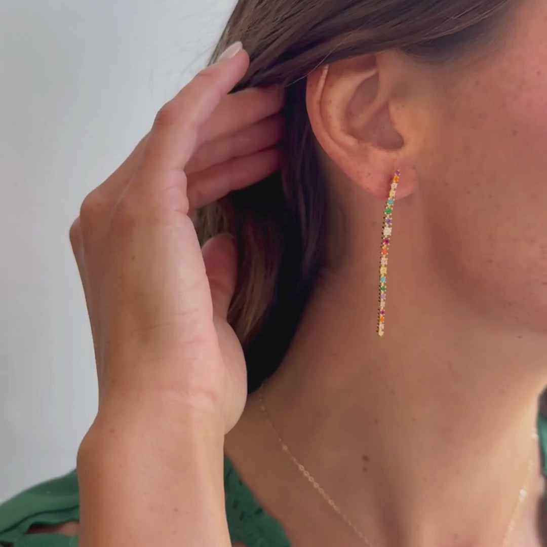 Rainbow Tennis Drop Earrings