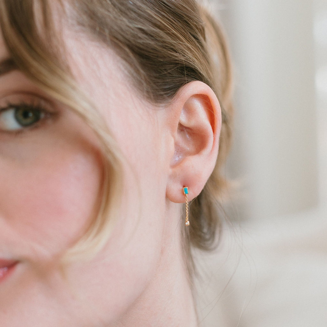 Tiny Turquoise Chain Drop Earrings
