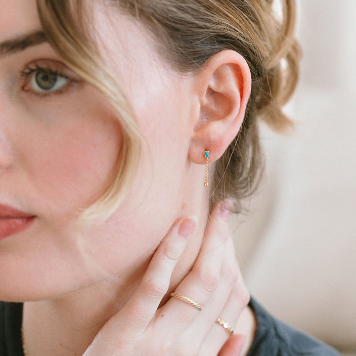 Tiny Turquoise Chain Drop Earrings