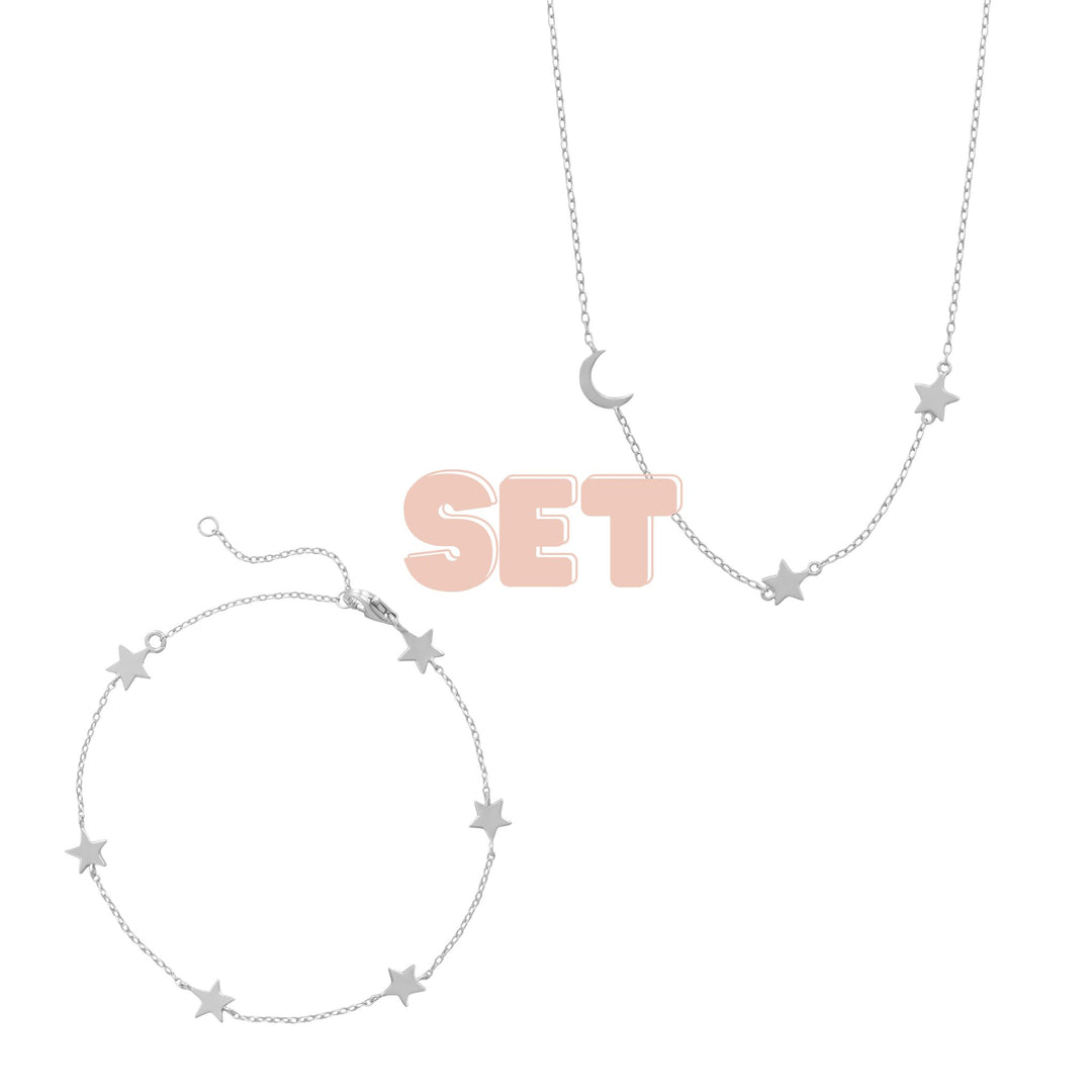 Moon and Star Necklace and Bracelet set