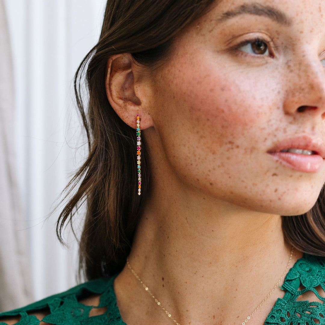 Rainbow Tennis Drop Earrings