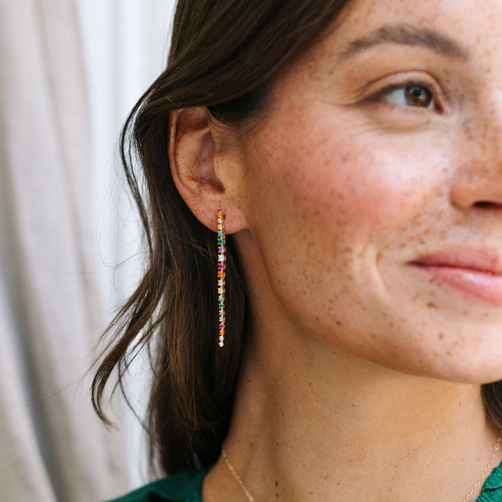Rainbow Tennis Drop Earrings