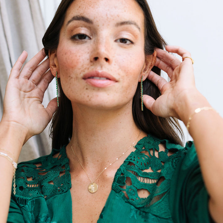 Emerald Tennis Drop Earrings