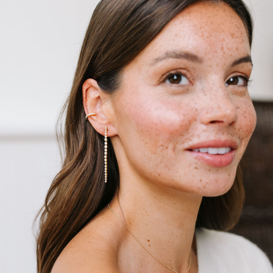 White Crystal Tennis Drop Earrings