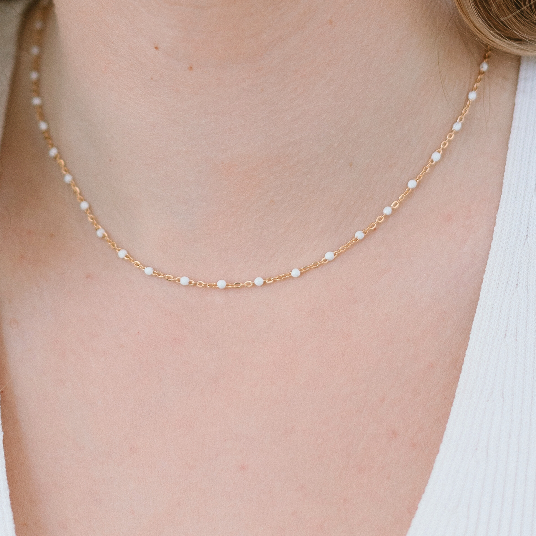 White Enamel Beaded Necklace