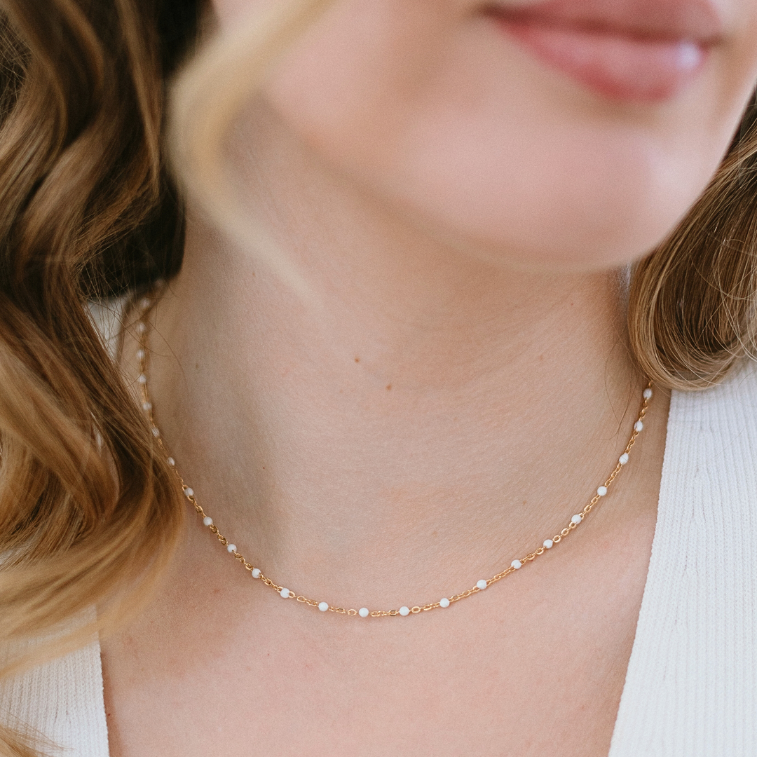 White Enamel Beaded Necklace