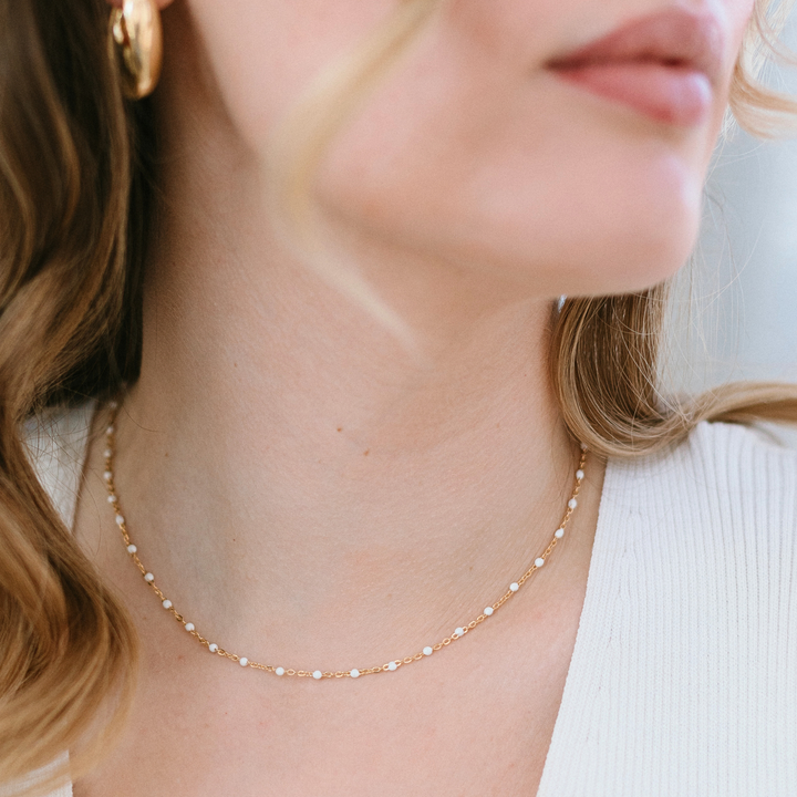 White Enamel Beaded Necklace