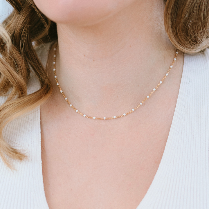 White Enamel Beaded Necklace