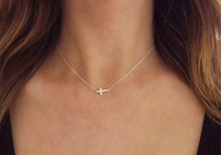 Sideways Cross Necklace Sterling Silver