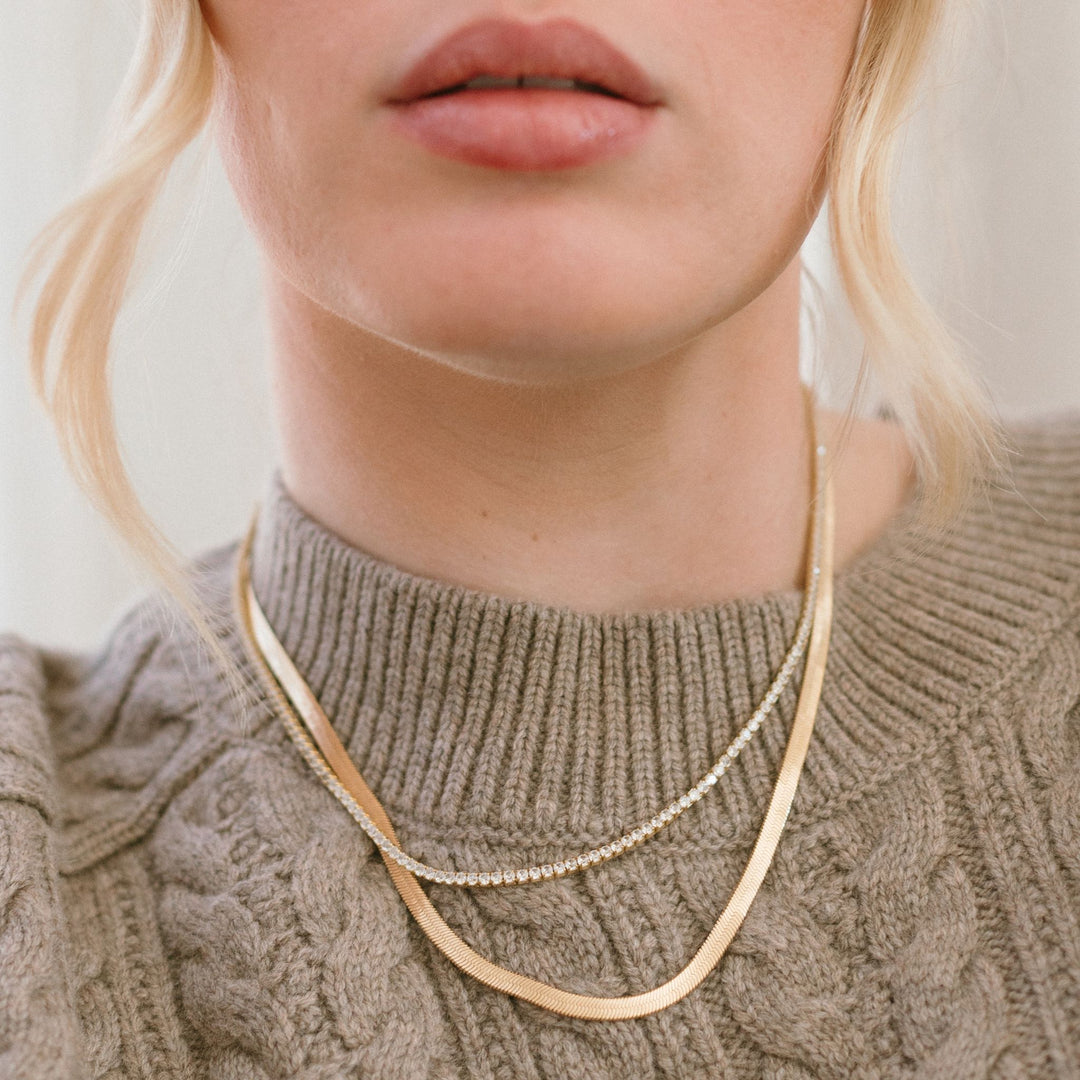 Tennis and Herringbone Necklace Set