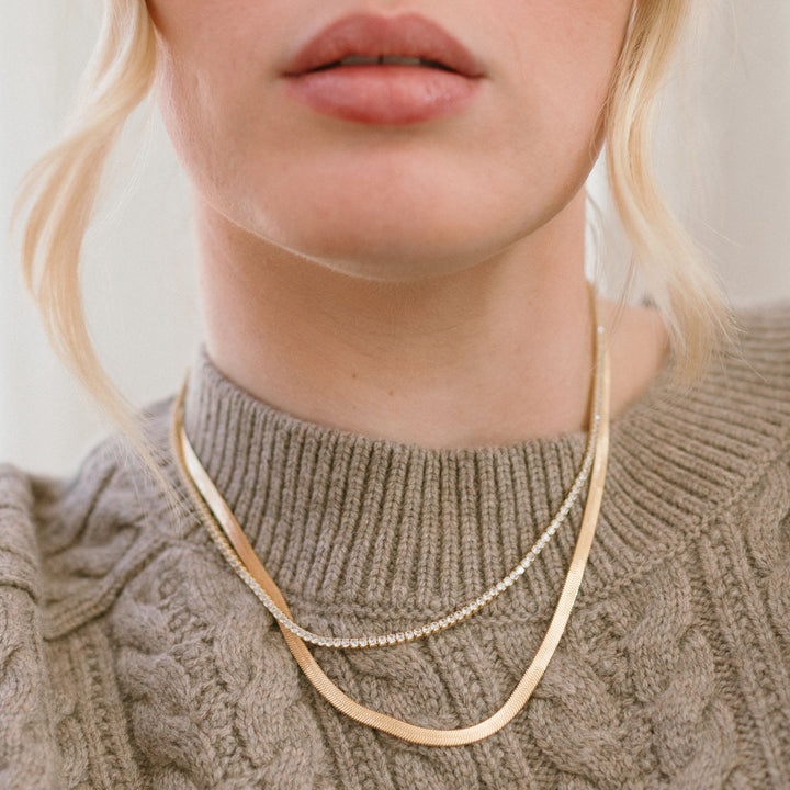 Tennis and Herringbone Necklace Set