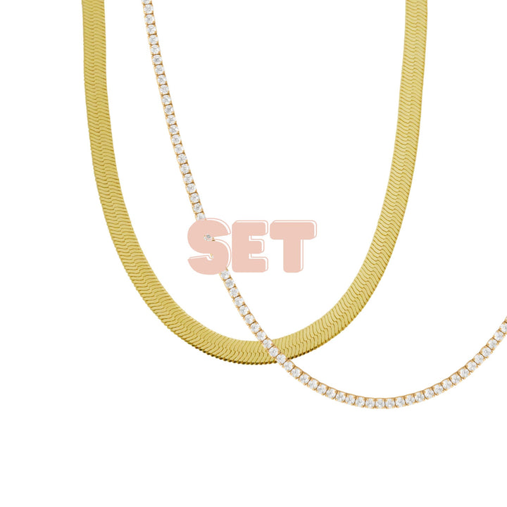 Tennis and Herringbone Necklace Set