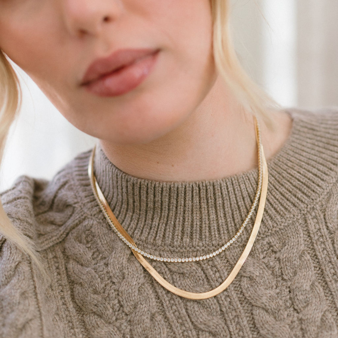 Tennis and Herringbone Necklace Set