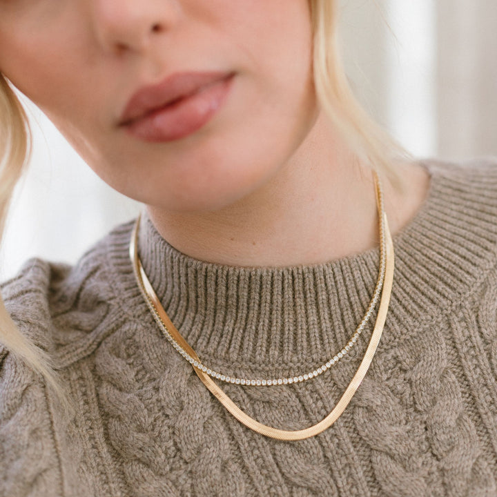 Tennis and Herringbone Necklace Set