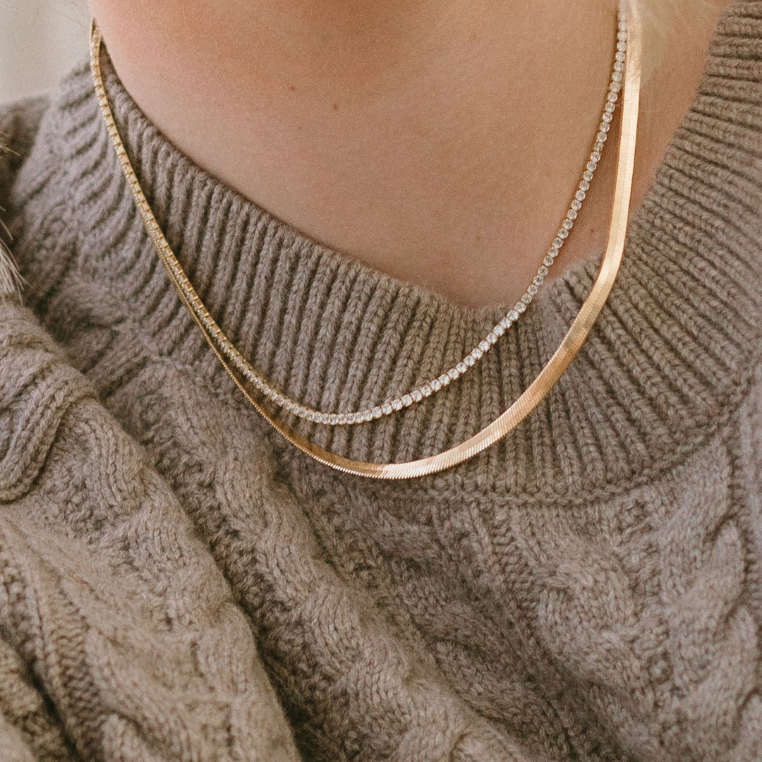 Tennis and Herringbone Necklace Set