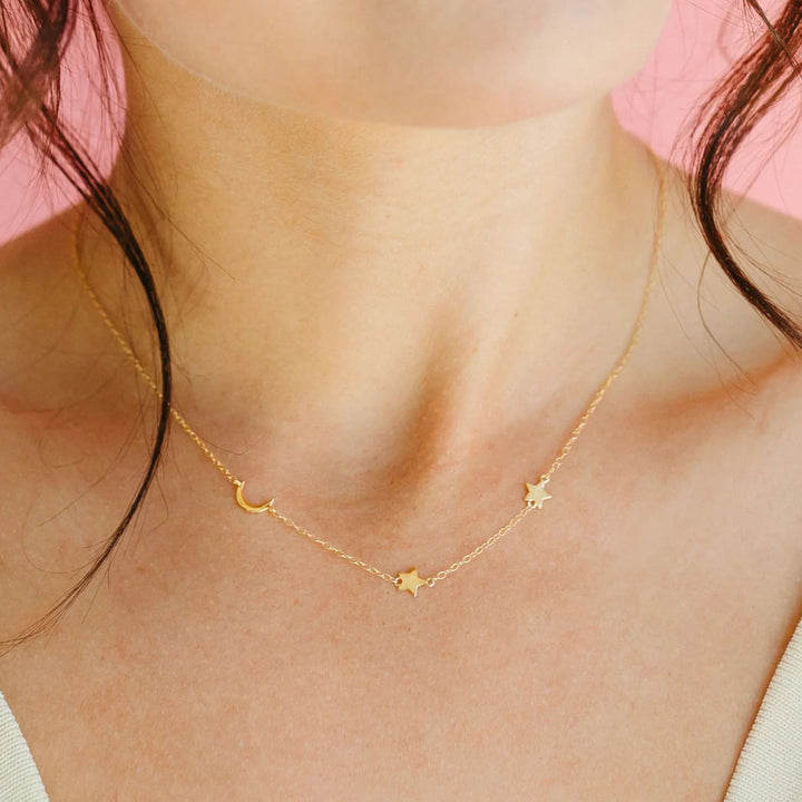Moon and Star Necklace and Bracelet set