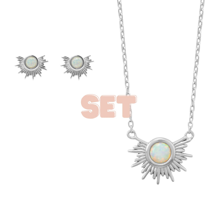 Opal Sunburst Necklace and Earring Set