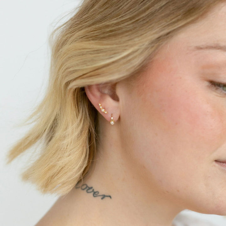 Pearl Climber and Huggie Earring Set