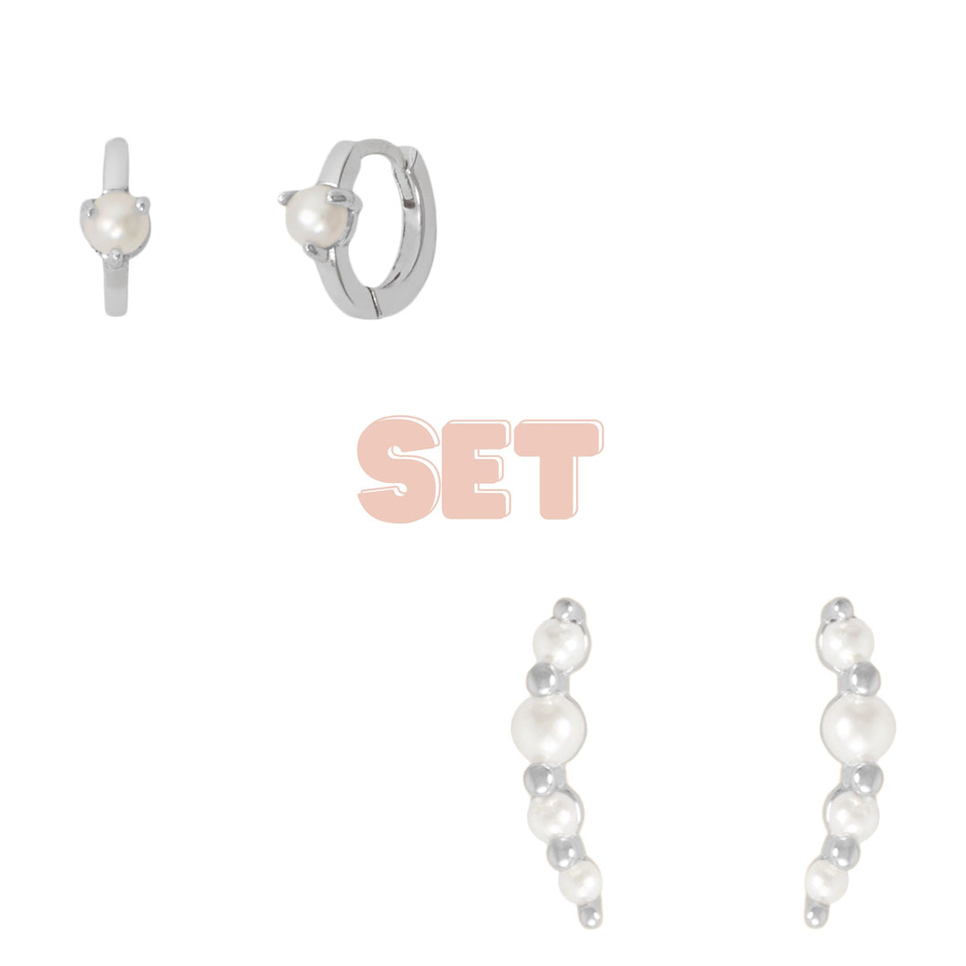 Pearl Climber and Huggie Earring Set