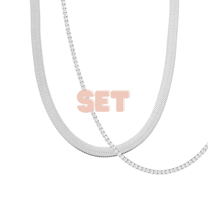 Tennis and Herringbone Necklace Set