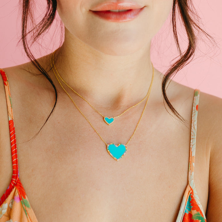 Turquoise Heart Necklace with Rainbow Pave