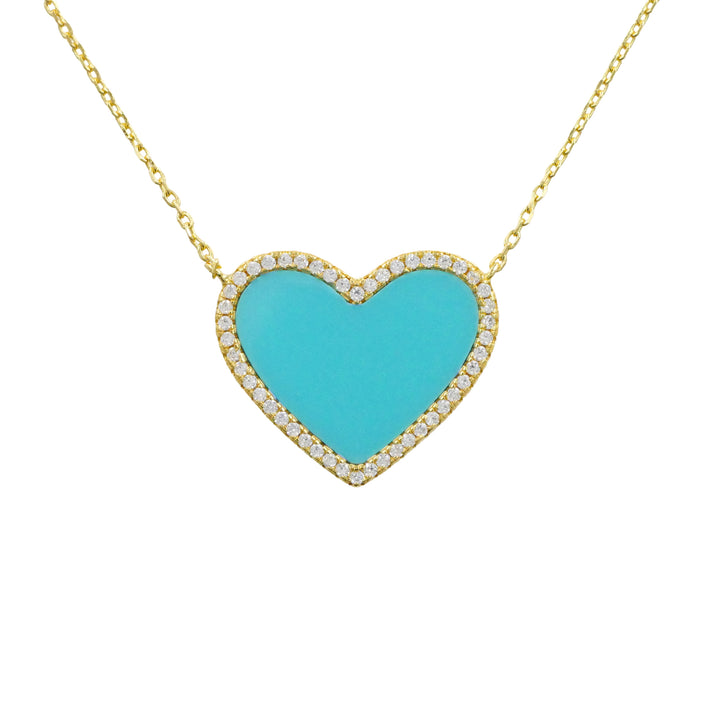 Turquoise Heart Necklace with White Crystal Pave